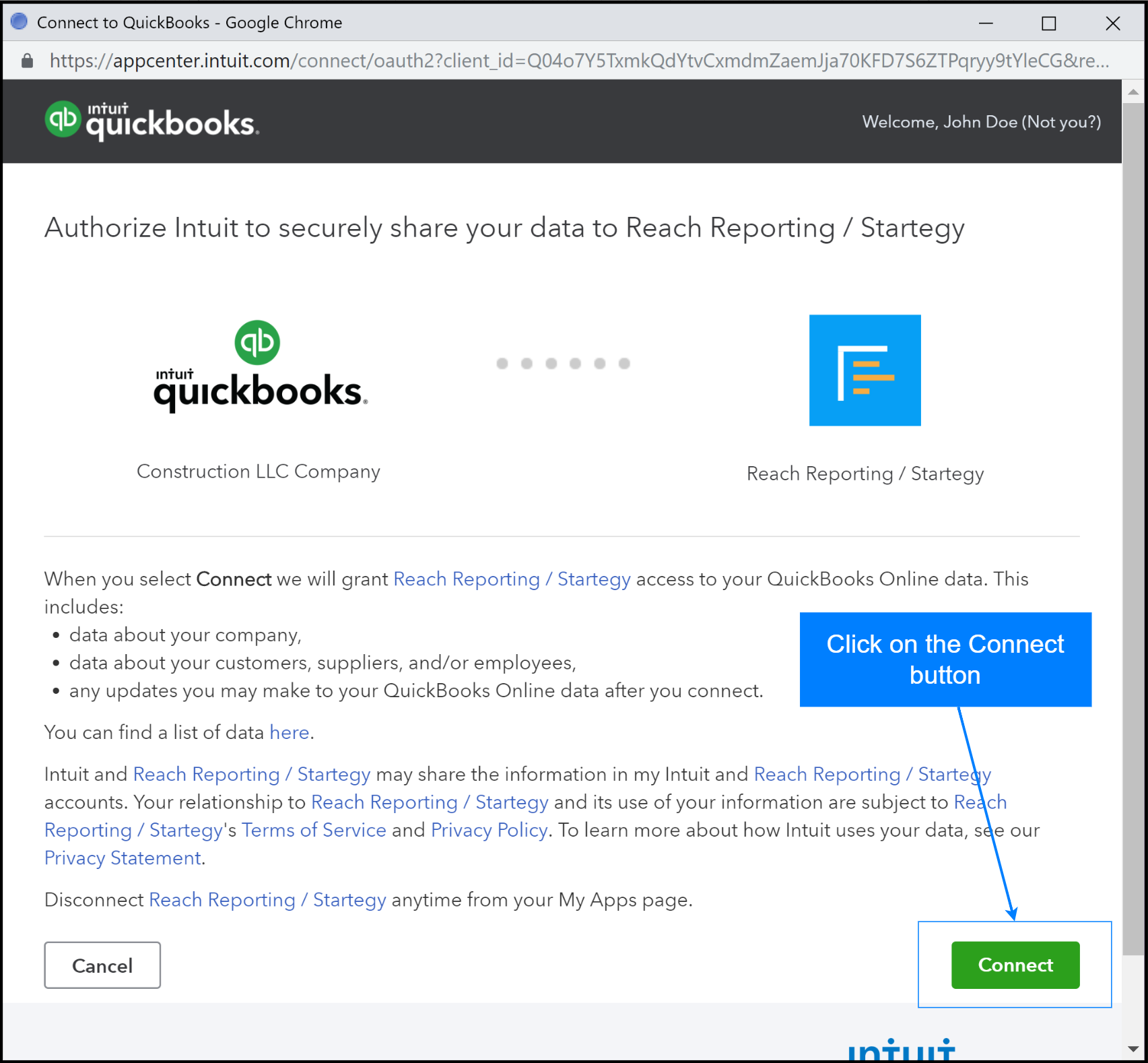 Connect to QuickBooks Online to Reach Reporting